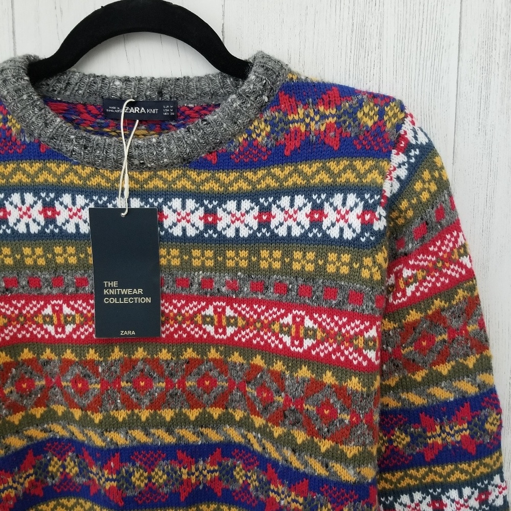 NWT Zara Cropped Jacquard Fair Isle Sweater Medium - Picture 7 of 8